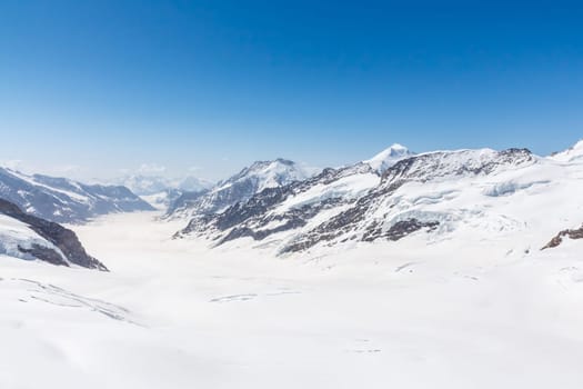 Aletsch Glacier landscape in the Jungfraujoch, Alps, Switzerland