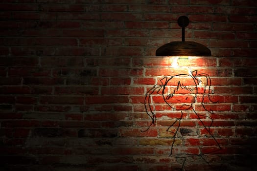 Old interior room with brick wall and three light spots for adv or others purpose use