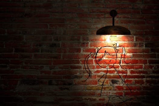 Old interior room with brick wall and three light spots for adv or others purpose use
