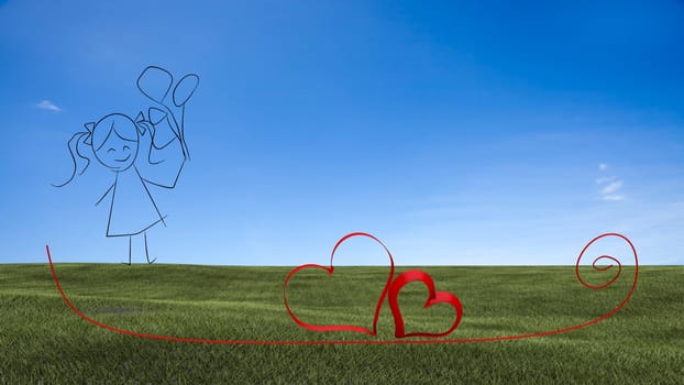 grunge beauty blue sky and green grass for adv or others purpose use