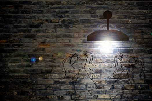 Old interior room with brick wall and three light spots for adv or others purpose use