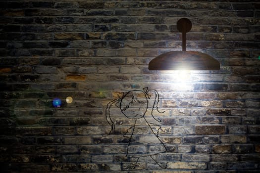 Old interior room with brick wall and three light spots for adv or others purpose use