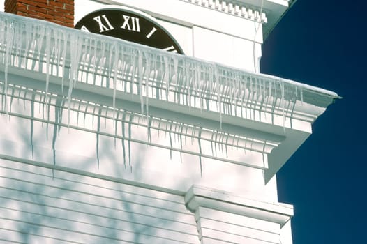 Icicles on a church in williston, Vt.