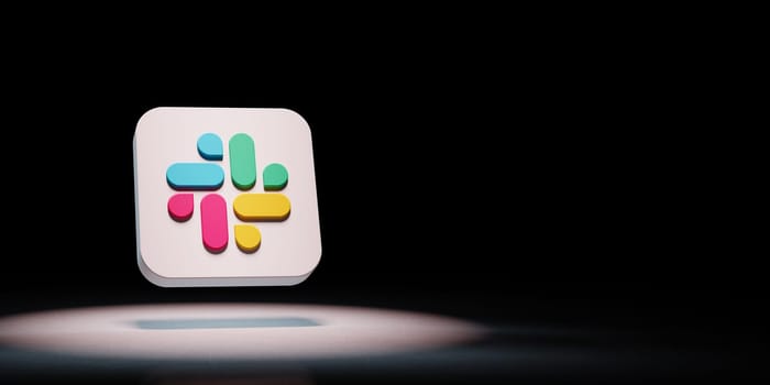 Slack App Icon 3D Symbol Shape Spotlighted on Black Background with Copy Space 3D Illustration