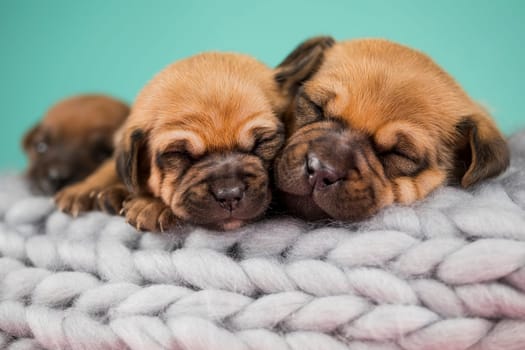 Pet, dog puppy, sleeps on a blanket