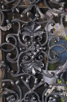 Wrought-iron gates, ornamental forging, forged elements close-up