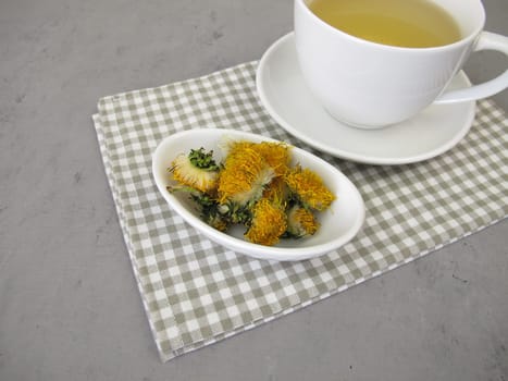 A cup of tea from dried dandelion flowers