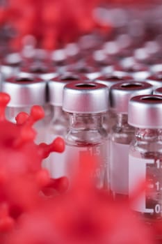 Bottles coronavirus vaccine, pandemic background