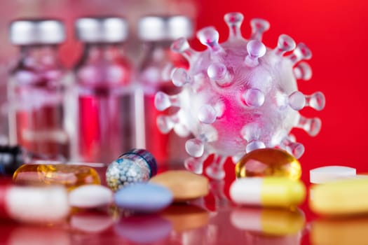 Bottles coronavirus vaccine, pandemic background