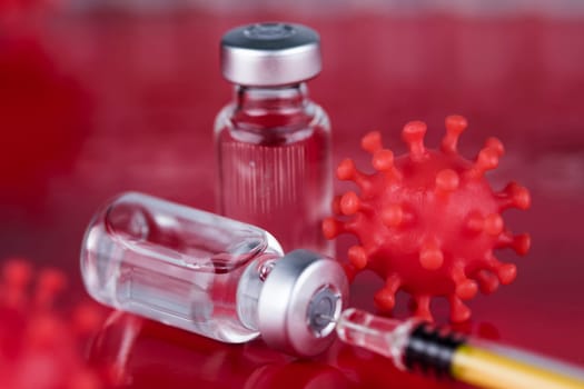 Close up medical syringe with a vaccine