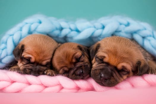 Pet, dog puppy, sleeps on a blanket