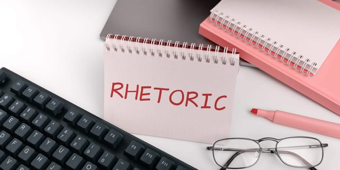 Conceptual caption Rhetoric, Conceptual photo study of writing or speaking as mean of communication or persuasion
