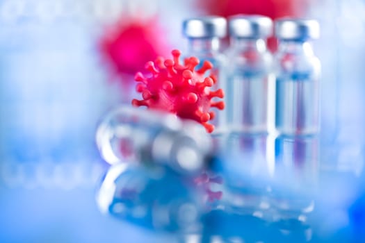 Close up medical syringe with a vaccine
