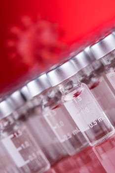 Bottles coronavirus vaccine, pandemic background