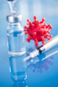 Close up medical syringe with a vaccine
