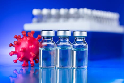 Bottles coronavirus vaccine, pandemic background