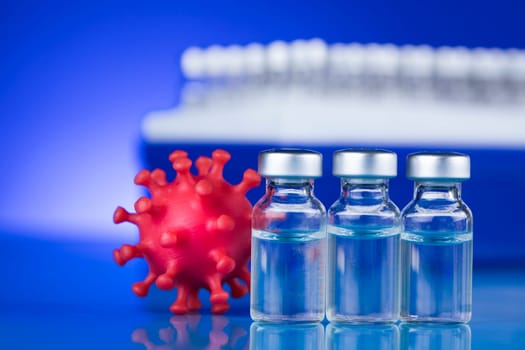 Bottles coronavirus vaccine, pandemic background