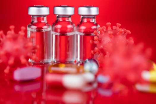 Bottles coronavirus vaccine, pandemic background