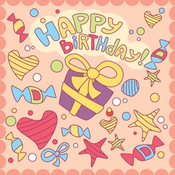 Happy birthday card, vector illustration