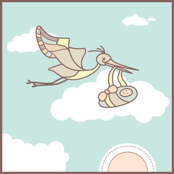 baby card with flying stork