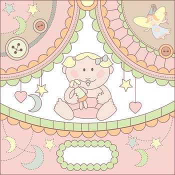 vector cute baby girl arrival card illustration