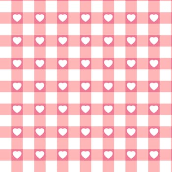 Swatch ready seamless Hearts & Gingham vintage design in pastel pink background. EPS 8 vector file included