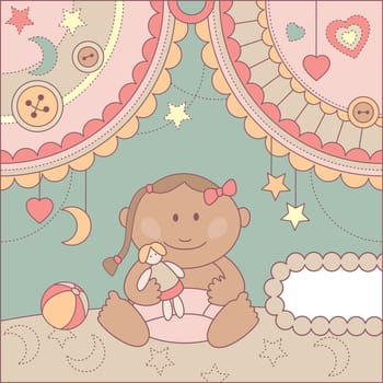 vector cute baby girl arrival card illustration