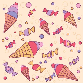 funny background with ice cream and sweets