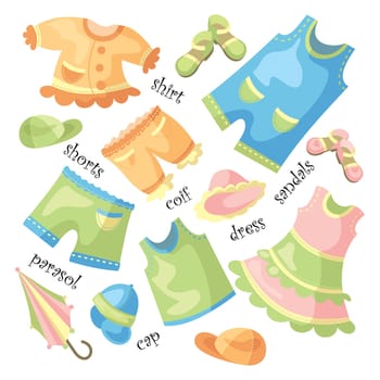 vector set of baby clothing and accessories