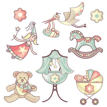 vector illustration set of different baby products