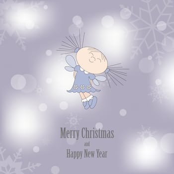 Christmas greeting card with dreaming girl, vector illustration