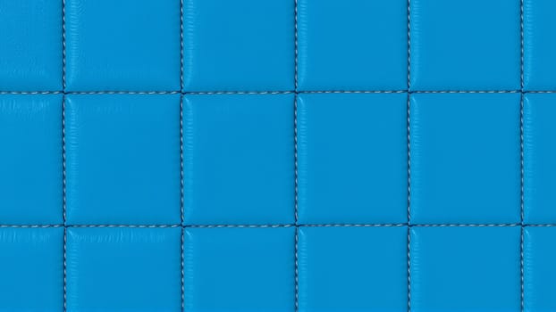 The surface texture of artificial leather is blue, the surface is stitched in the form of diamonds, squares, rectangles. Eco-leather in a kilt. High-quality photos