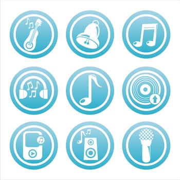 set of 9 blue music signs