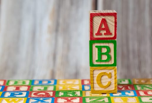 ABC wooden block stack vertically on blocks