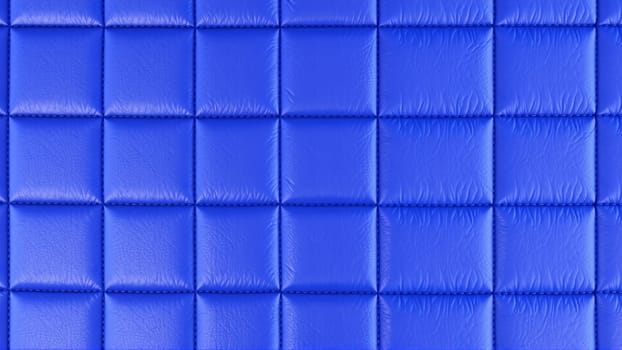 The surface texture of artificial leather is blue, the surface is stitched in the form of diamonds, squares, rectangles. Eco-leather in a kilt. High-quality photos