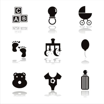 set of 9 black children icons