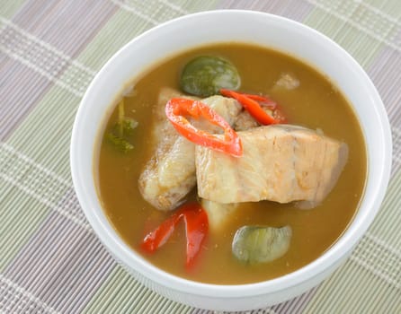 Red fish spicy curry with eggplant, Thai cuisine