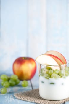 yogurt with apples and grapes