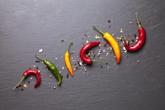 colorful chili peppers with spice