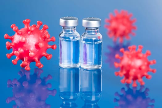 Bottles coronavirus vaccine, pandemic background