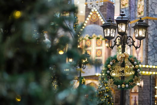 Fake lamp and castle decoration display during Christmas celebration