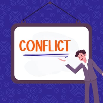 Conceptual caption Conflict, Business concept disagreeing with someone about goals or targets