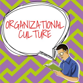 Text sign showing Organizational Culture, Word Written on the study of the way people interact within groups