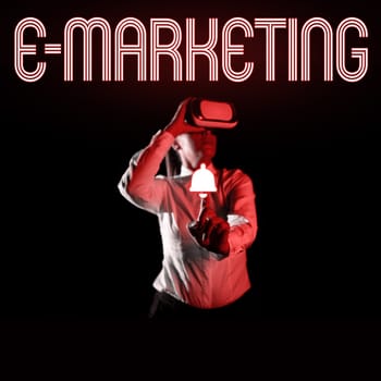 Text caption presenting E Marketing, Business showcase business that sells product or service electronically