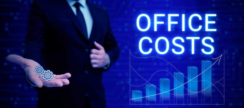 Handwriting text Office Costs, Business overview amount of money paid to landlord to cover expenses on workroom