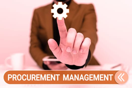 Writing displaying text Procurement Management, Business showcase buying Goods and Services from External Sources