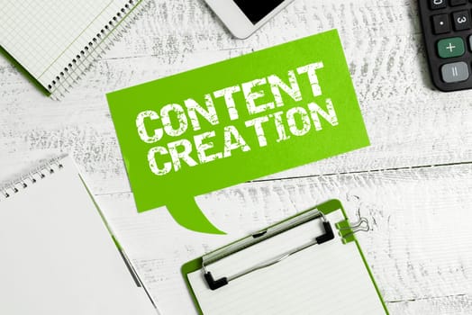Hand writing sign Content Creation, Conceptual photo contribution of information to any digital media