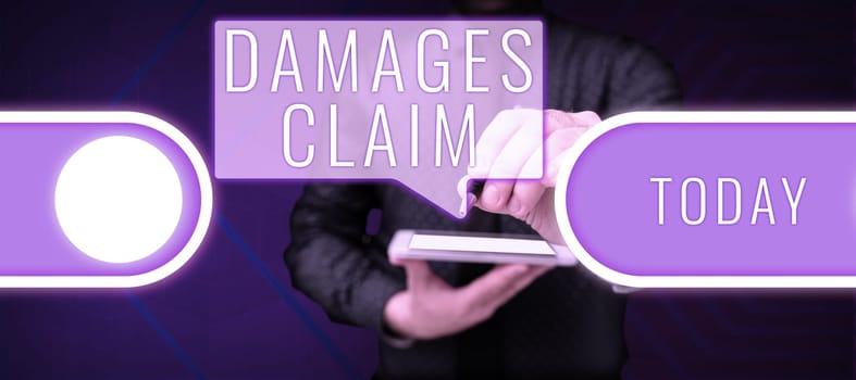 Inspiration showing sign Damages Claim, Business overview Demand Compensation Litigate Insurance File Suit