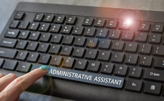 Conceptual caption Administrative Assistant, Business overview Administration Support Specialist Clerical Tasks