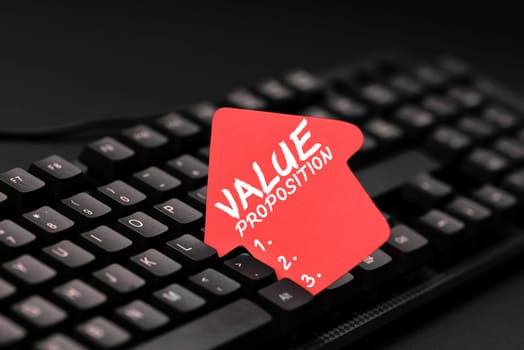 Conceptual caption Value Proposition, Word Written on service make company or product attractive to customers